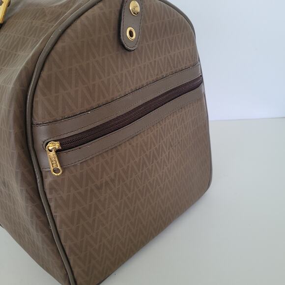 Mario Valentino Vintage Duffle Boston Tote Bag Handbag Large Travel Brown Logo - Picture 3 of 16